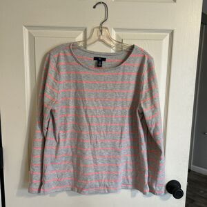 Gap Long-Sleeve Top T-Shirt Boat-Neck M Shirt Gray & Pink Striped W/ Long Sleev